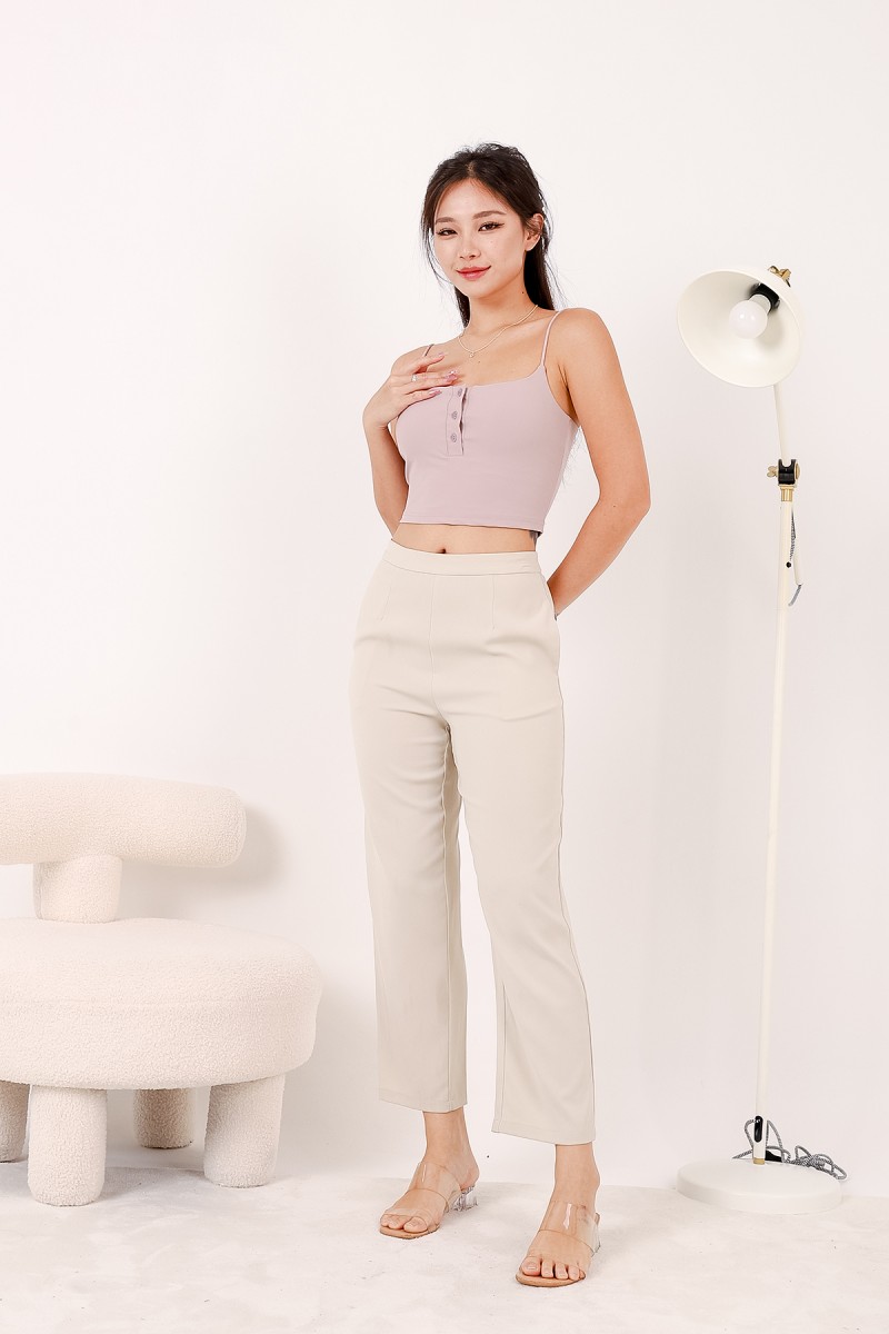 RESTOCK: Line Padded Button Top in Taupe