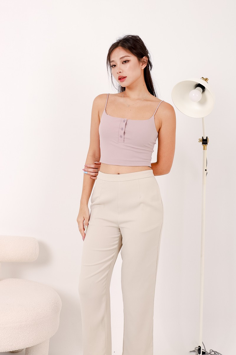 RESTOCK: Line Padded Button Top in Taupe