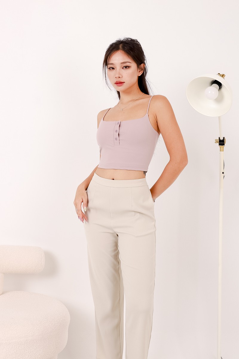 RESTOCK: Line Padded Button Top in Taupe