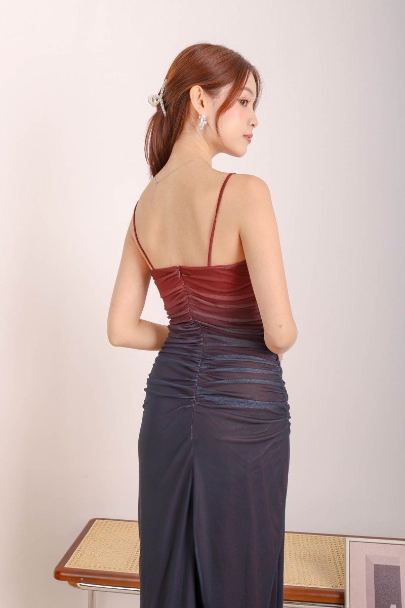 RESTOCK: Valentine Ruched Ombre Dress in Wine