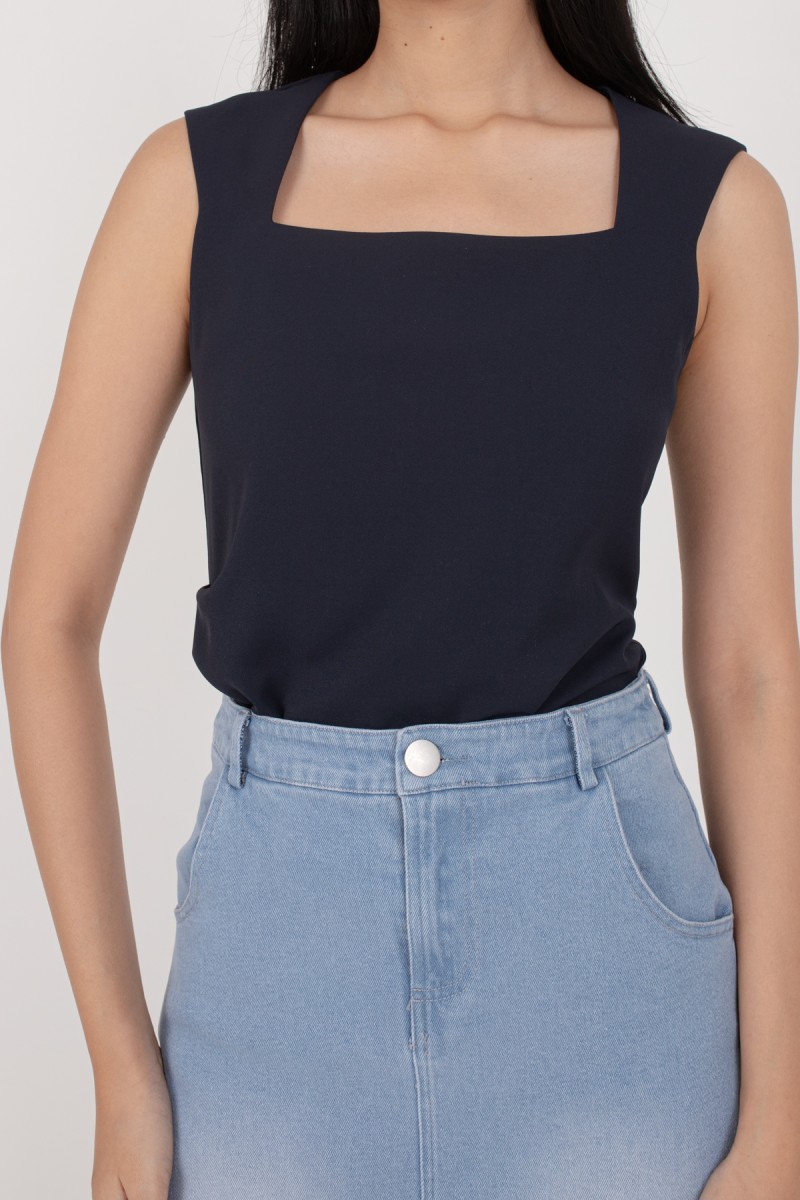 Terryn Square Neck Top in Navy