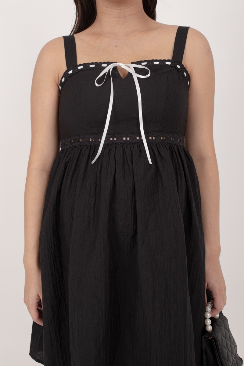 Michelle Ribbon Mini Dress in Black