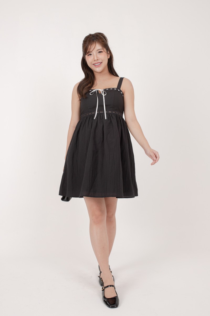 Michelle Ribbon Mini Dress in Black