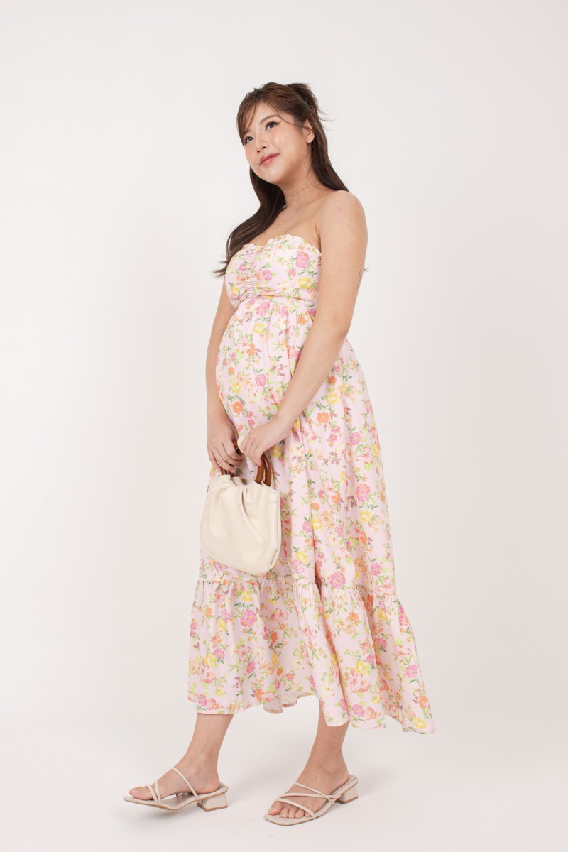 Camelia Padded Floral Halter Dress in Pink