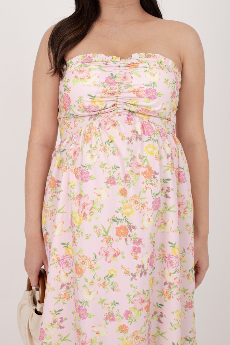 Camelia Padded Floral Halter Dress in Pink