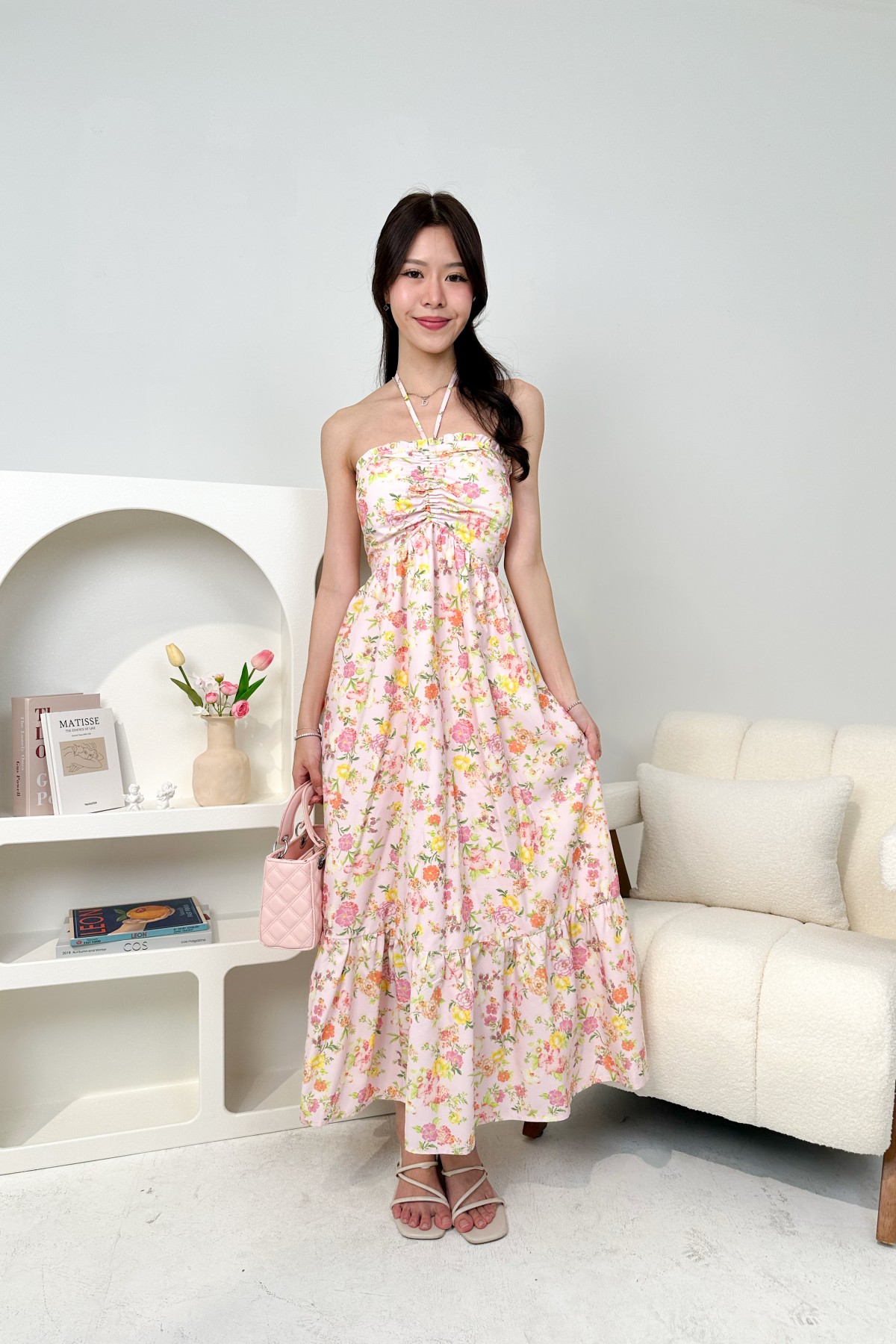 Camelia Padded Floral Halter Dress in Pink — free download