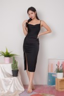 RESTOCK3: Glynne Ruched Cowl Dress in Black