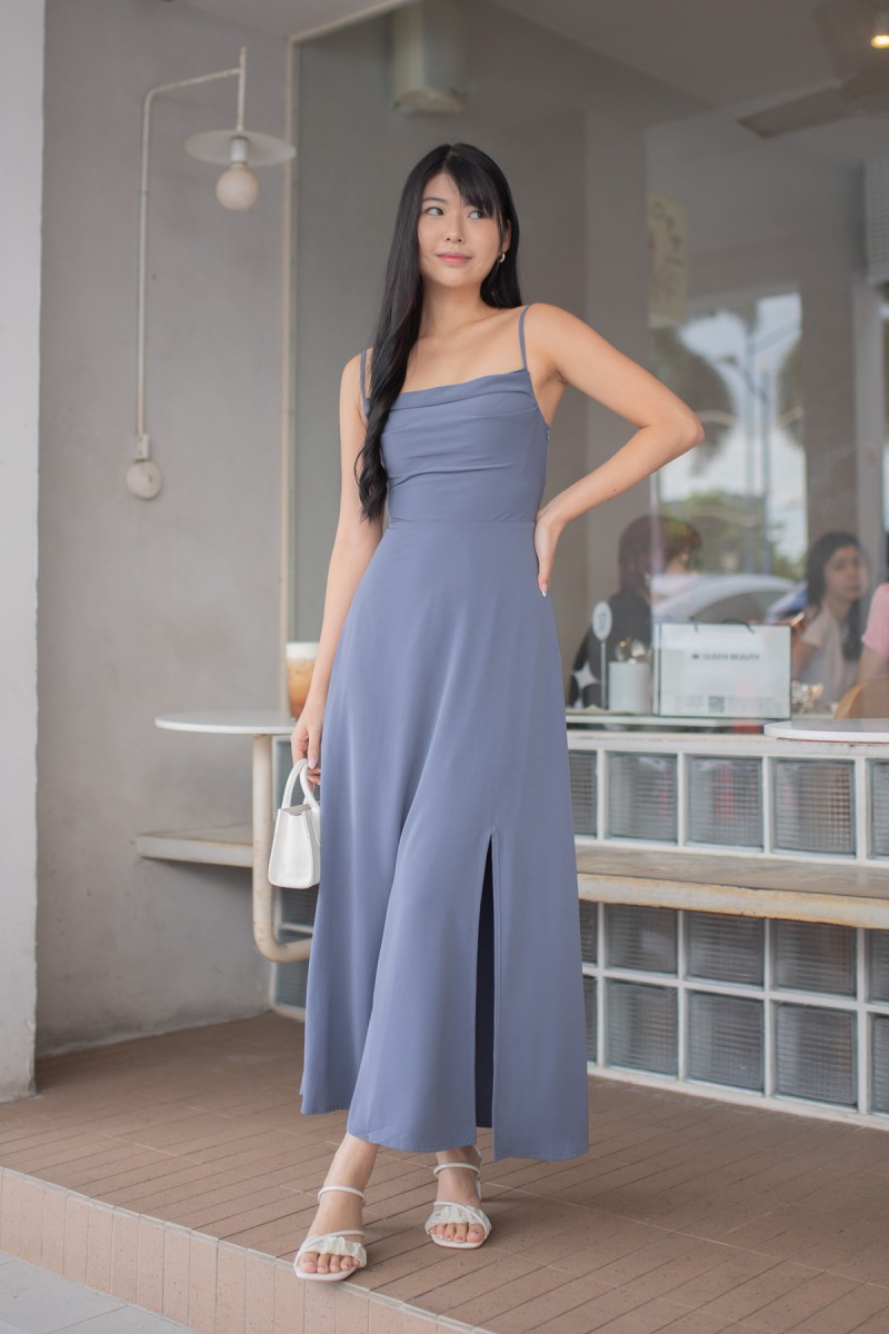 RESTOCK6: Liessa Ruched Twist Maxi in Ocean