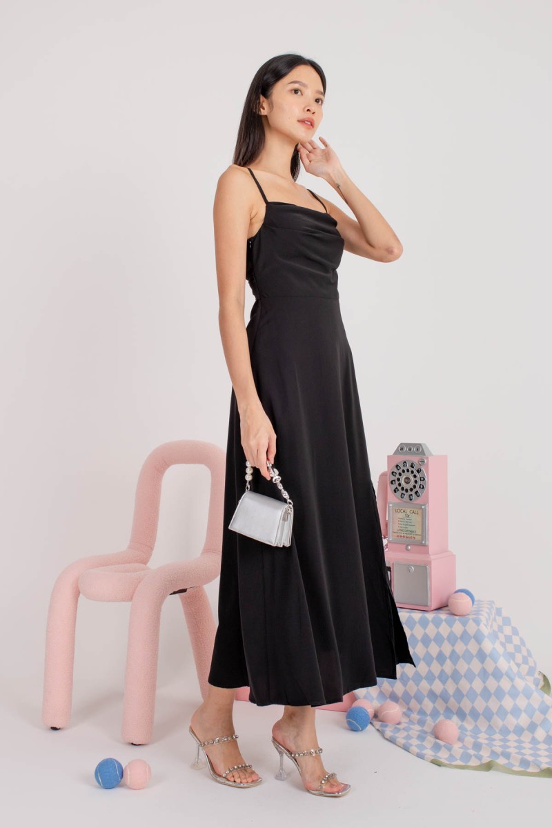 RESTOCK6: Liessa Ruched Twist Maxi in Black