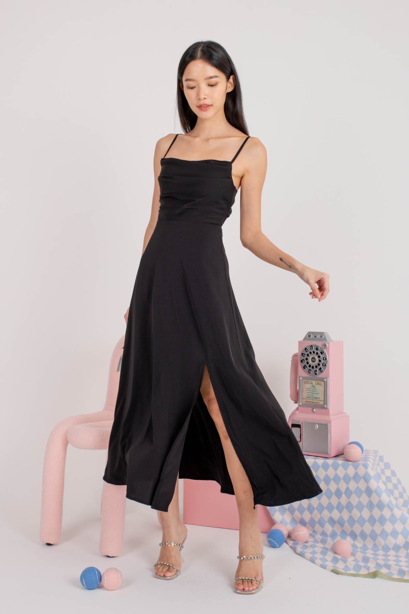 RESTOCK6: Liessa Ruched Twist Maxi in Black