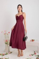 RESTOCK: Emmeline Pleated V-Dip Flare Maxi in Wine