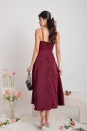 RESTOCK: Emmeline Pleated V-Dip Flare Maxi in Wine