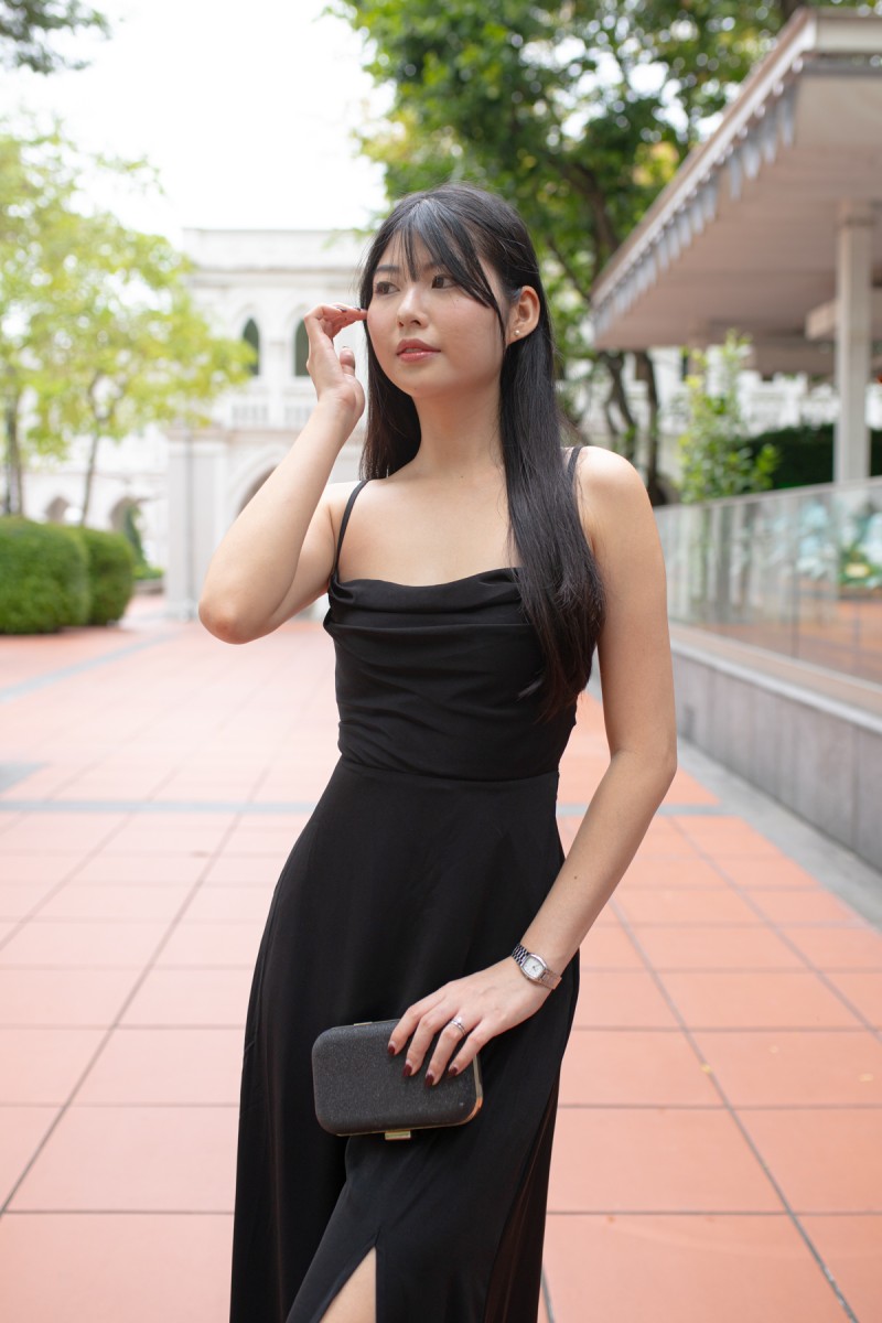 RESTOCK6: Liessa Ruched Twist Maxi in Black