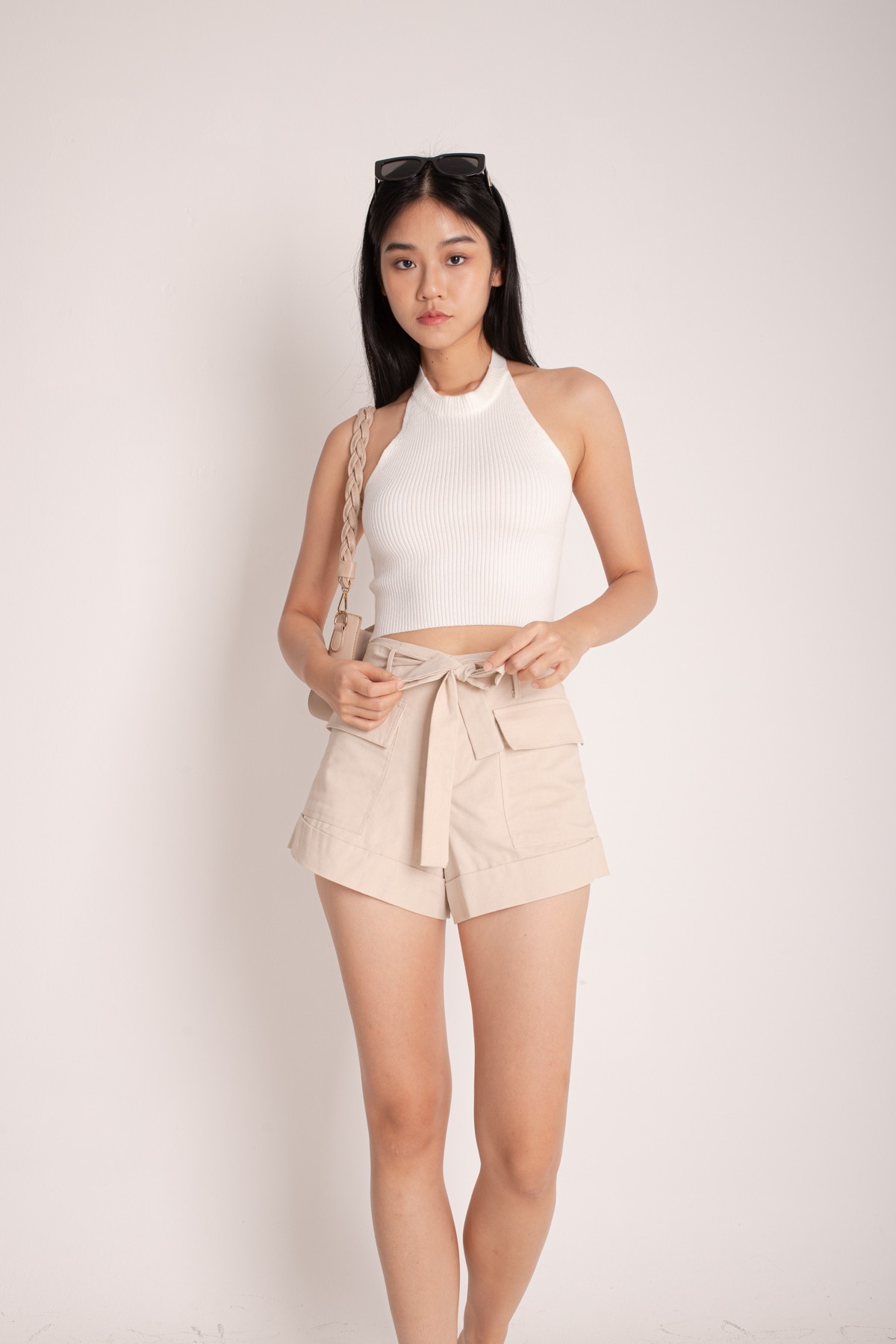 Naturi Ribbed Halter Top - White