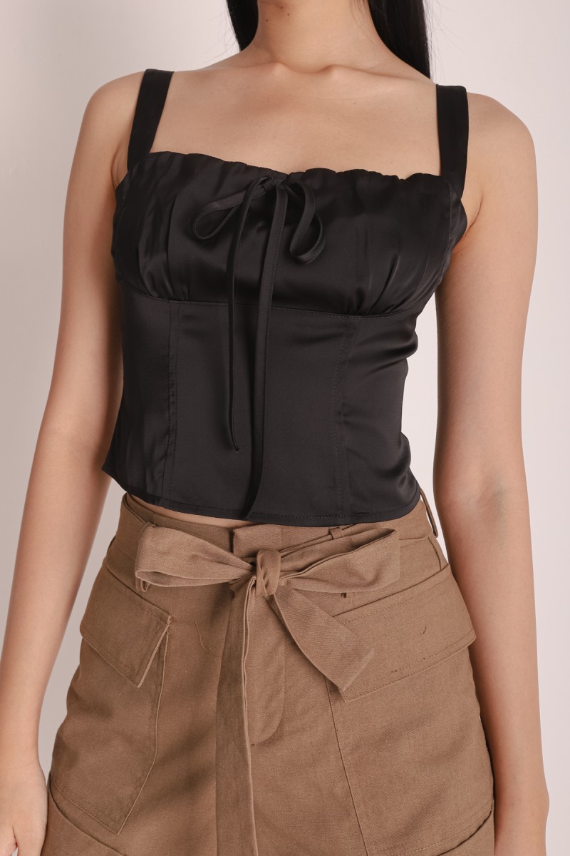 Aunika Ribbon Satin Top in Black