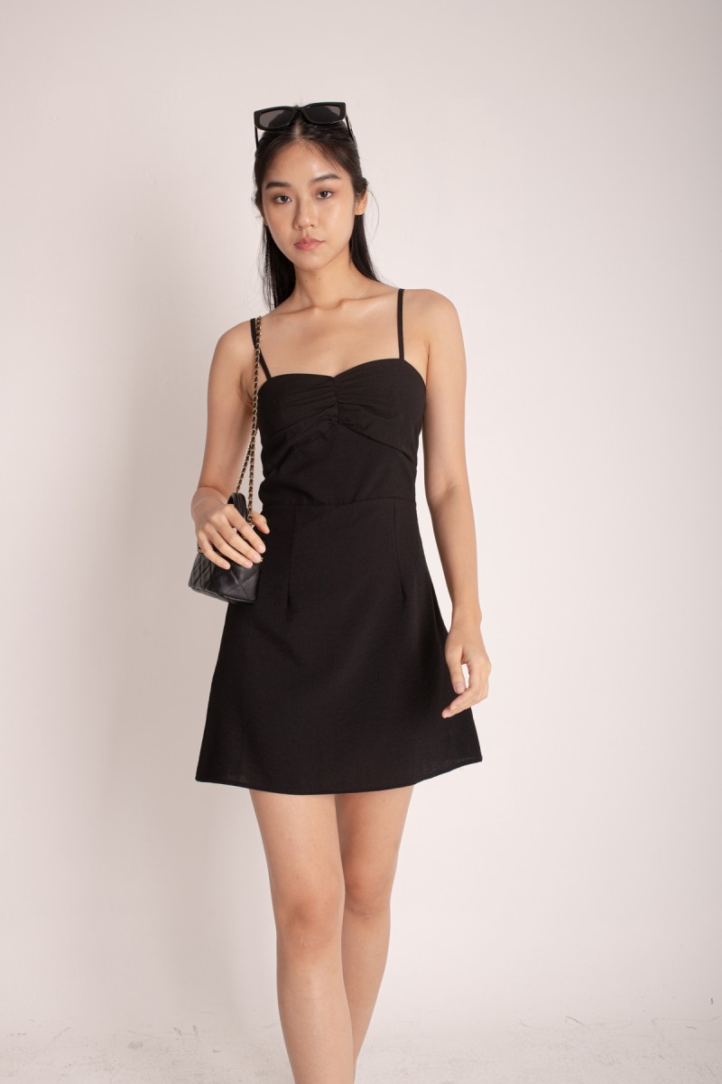 Rory Mini Tea Romper Dress in Black