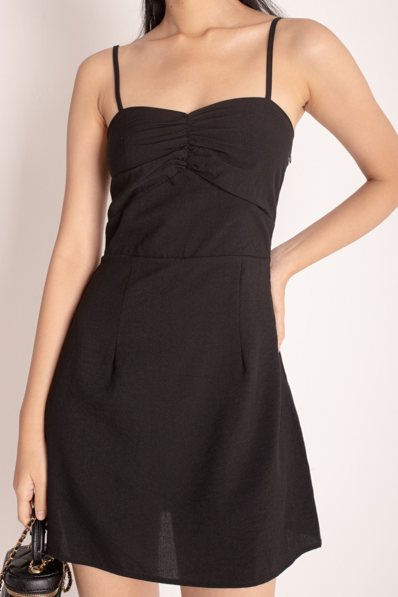 Rory Mini Tea Romper Dress in Black