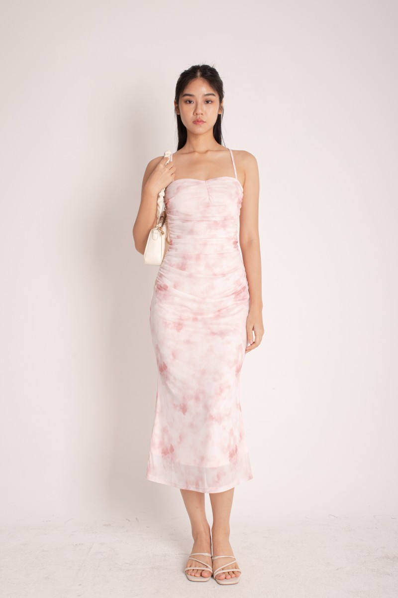 Destiny Mesh Maxi Dress in Pink