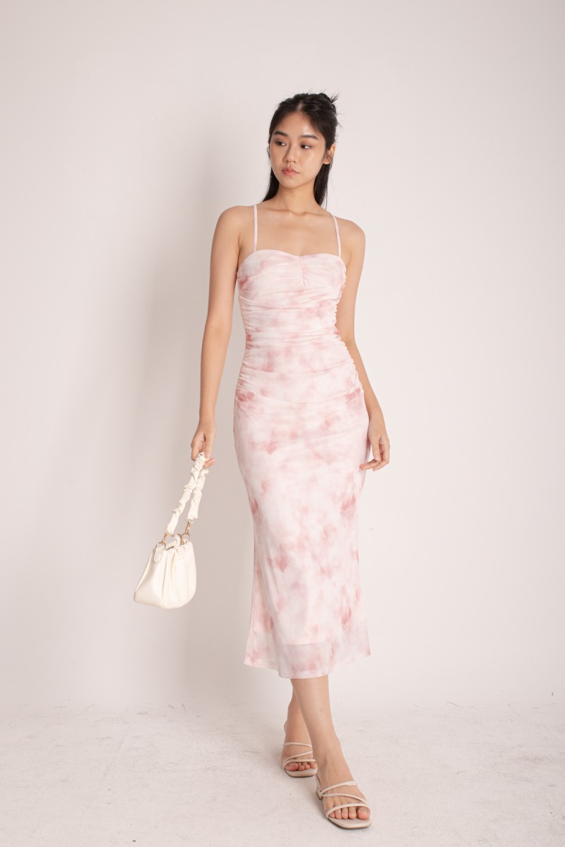 Destiny Mesh Maxi Dress in Pink