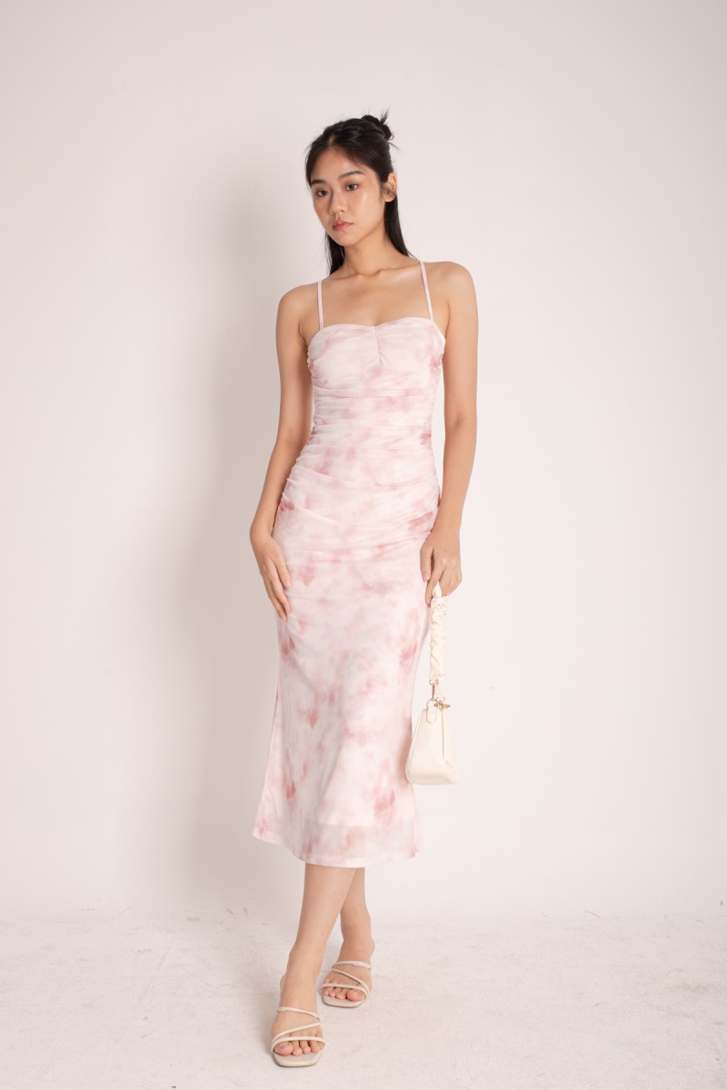 Destiny Mesh Maxi Dress in Pink