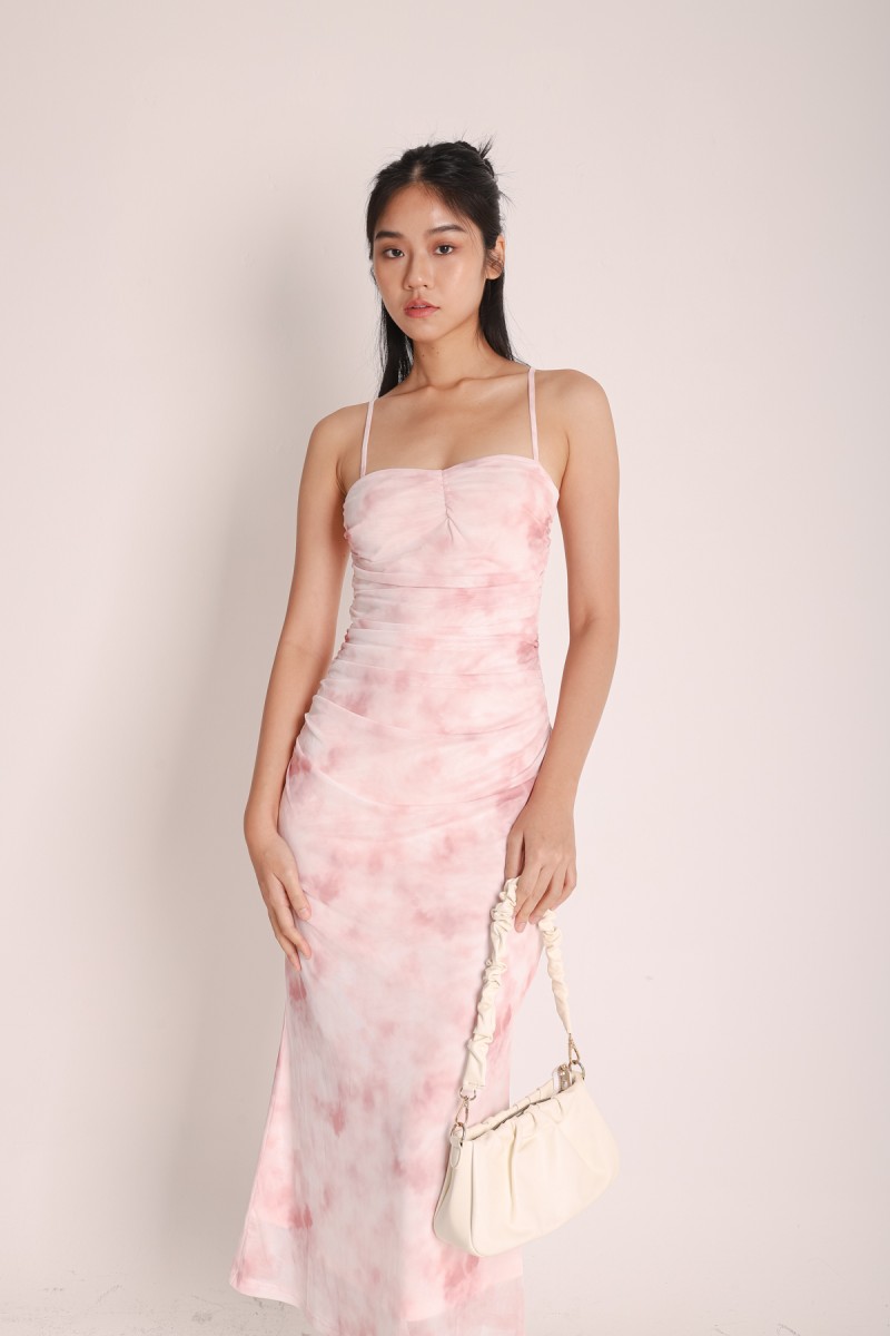 Destiny Mesh Maxi Dress in Pink