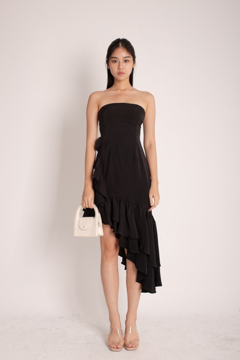 Mariah Asymmetrical Tube Dress in Black