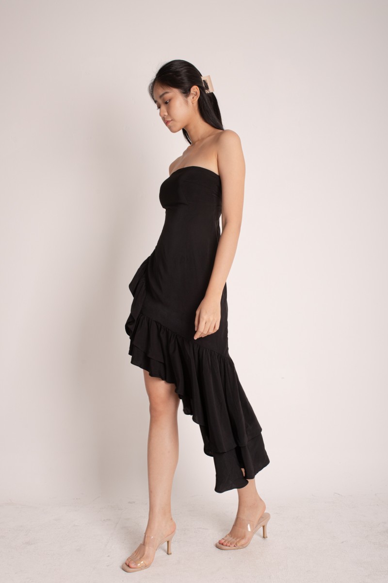 Mariah Asymmetrical Tube Dress in Black