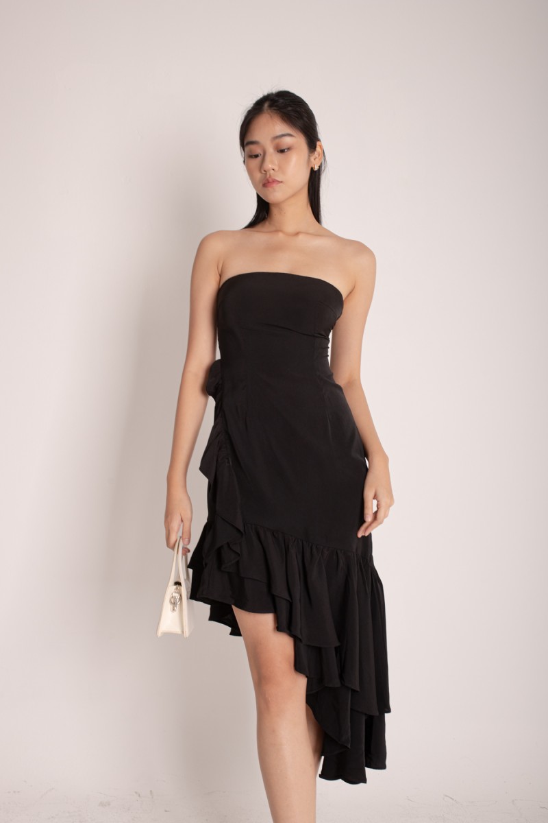 Mariah Asymmetrical Tube Dress in Black