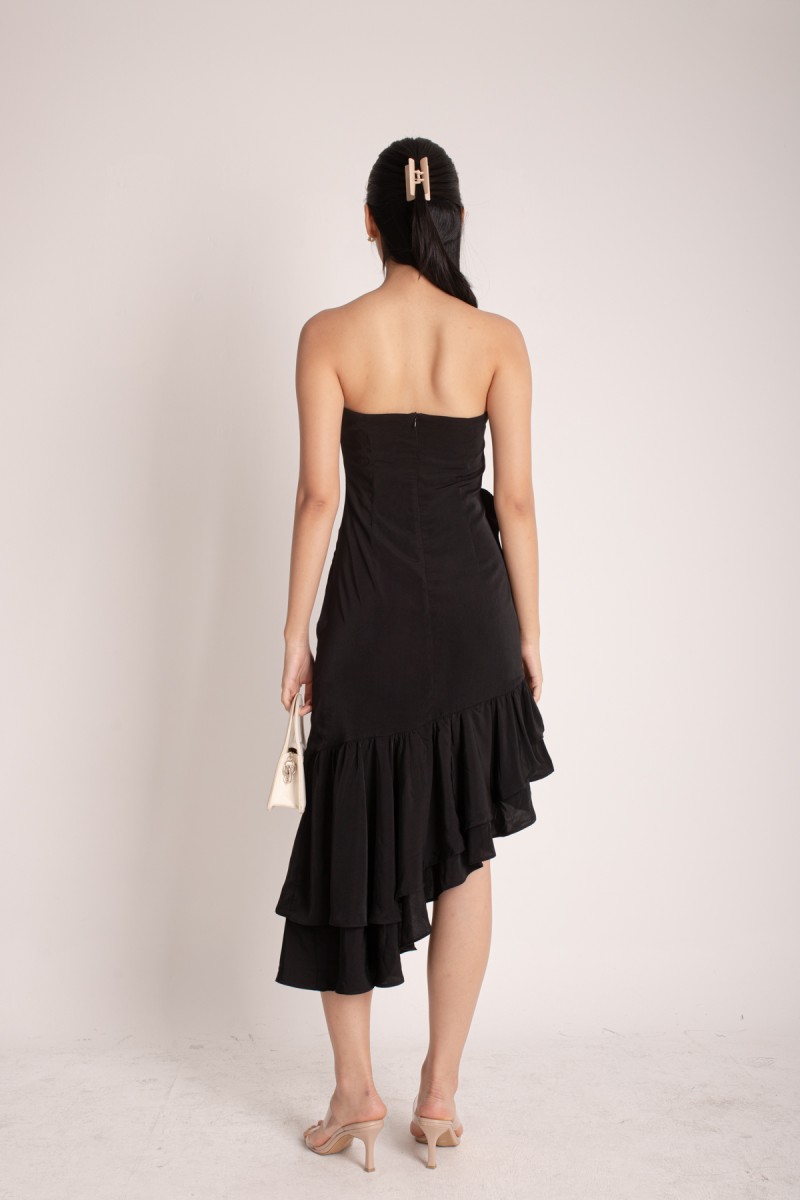 Mariah Asymmetrical Tube Dress in Black