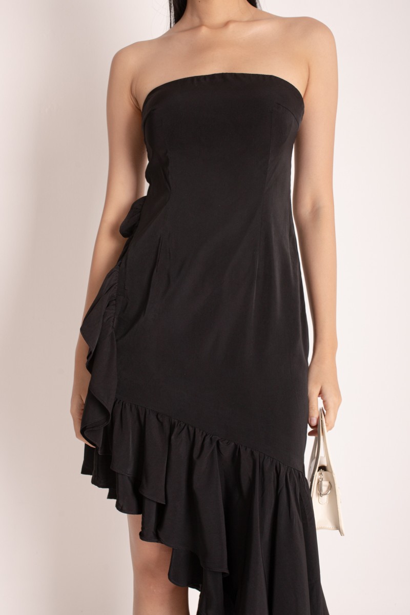 Mariah Asymmetrical Tube Dress in Black