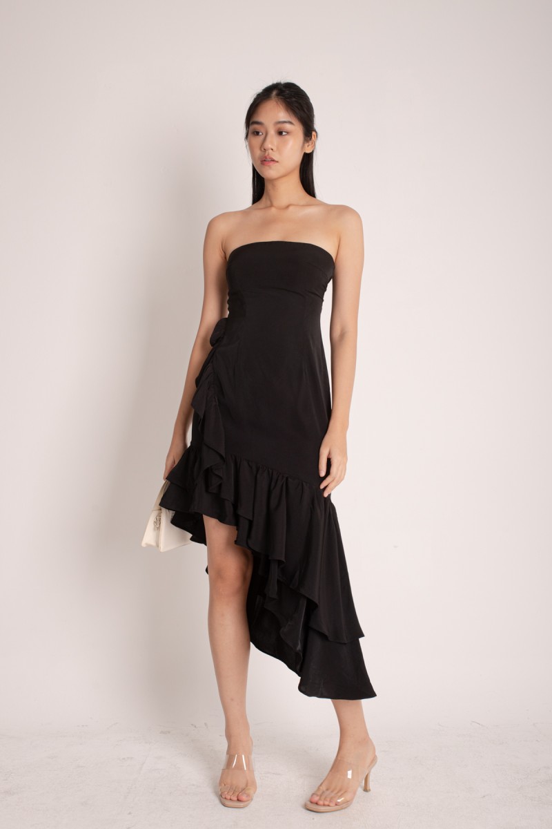 Mariah Asymmetrical Tube Dress in Black