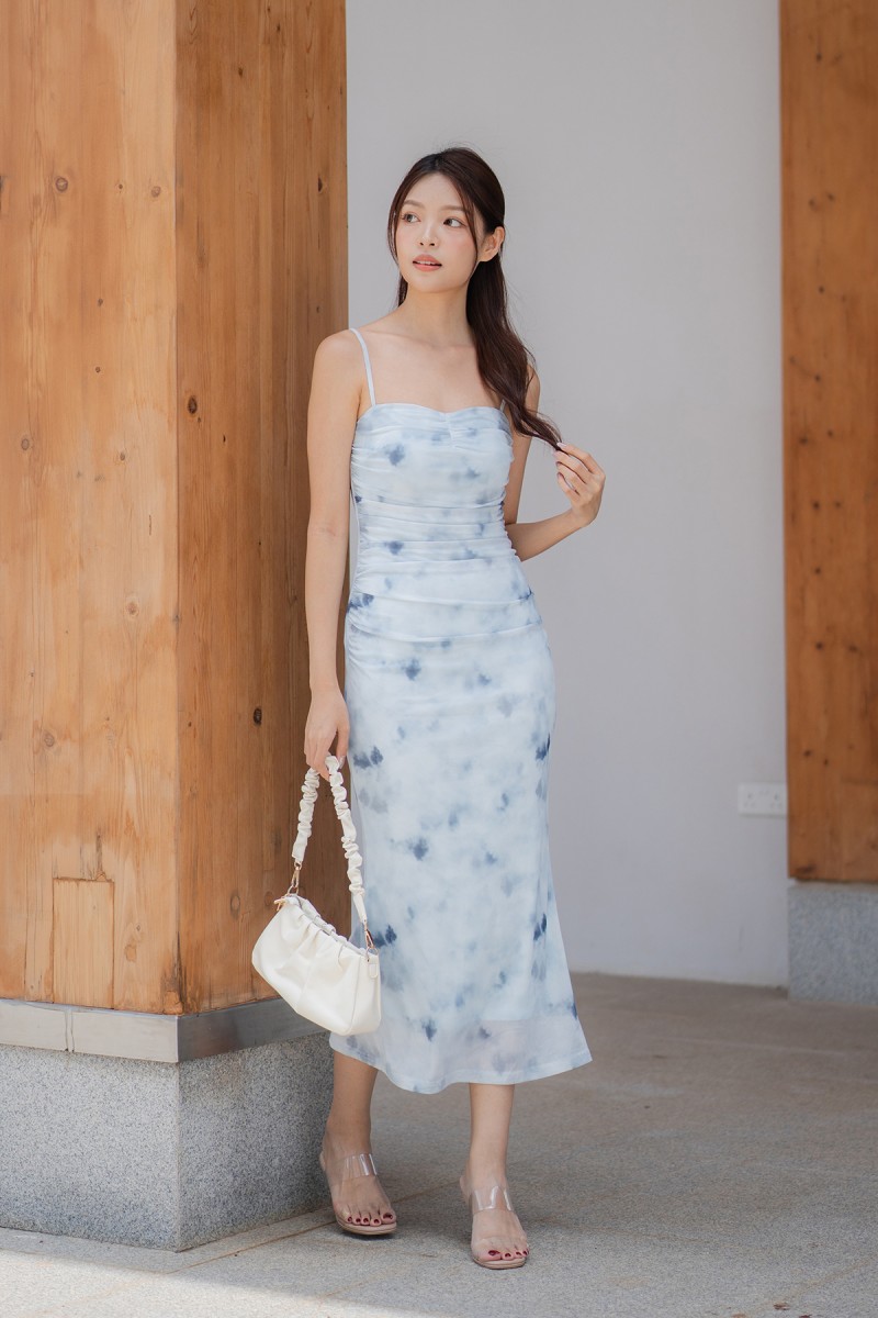 Destiny Mesh Maxi Dress in Blue