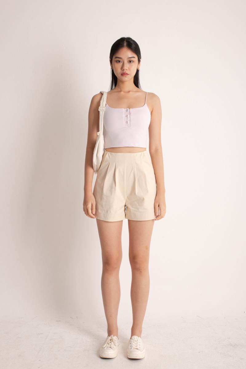 Mykel Pleated Tailored Shorts in Cream