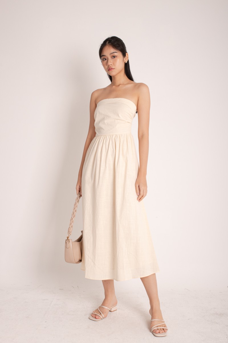 Milaya Linen Tube Dress in Cream