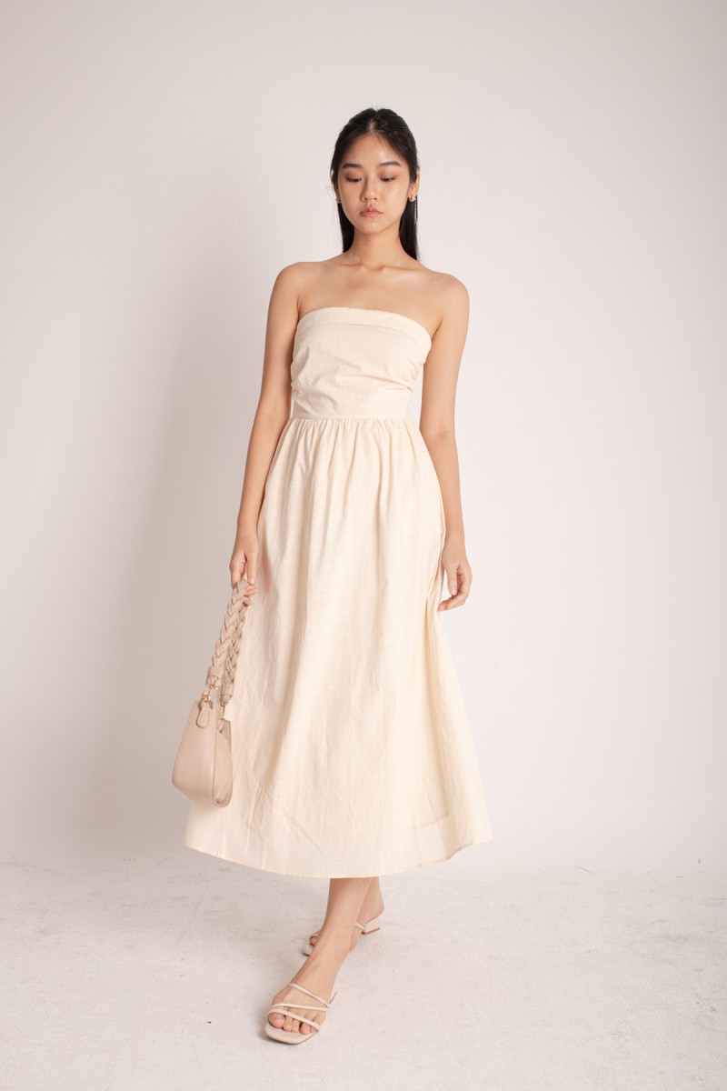 Milaya Linen Tube Dress in Cream