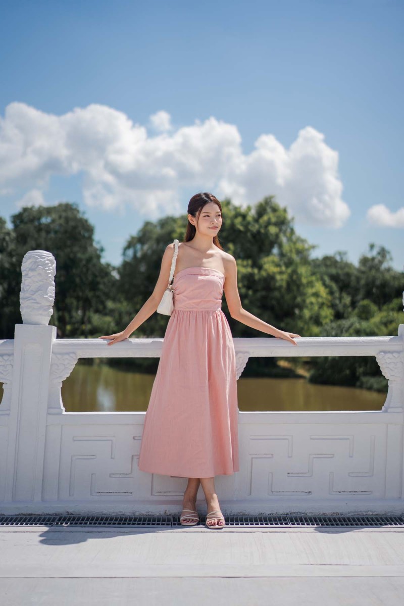 Milaya Linen Tube Dress in Rose Pink