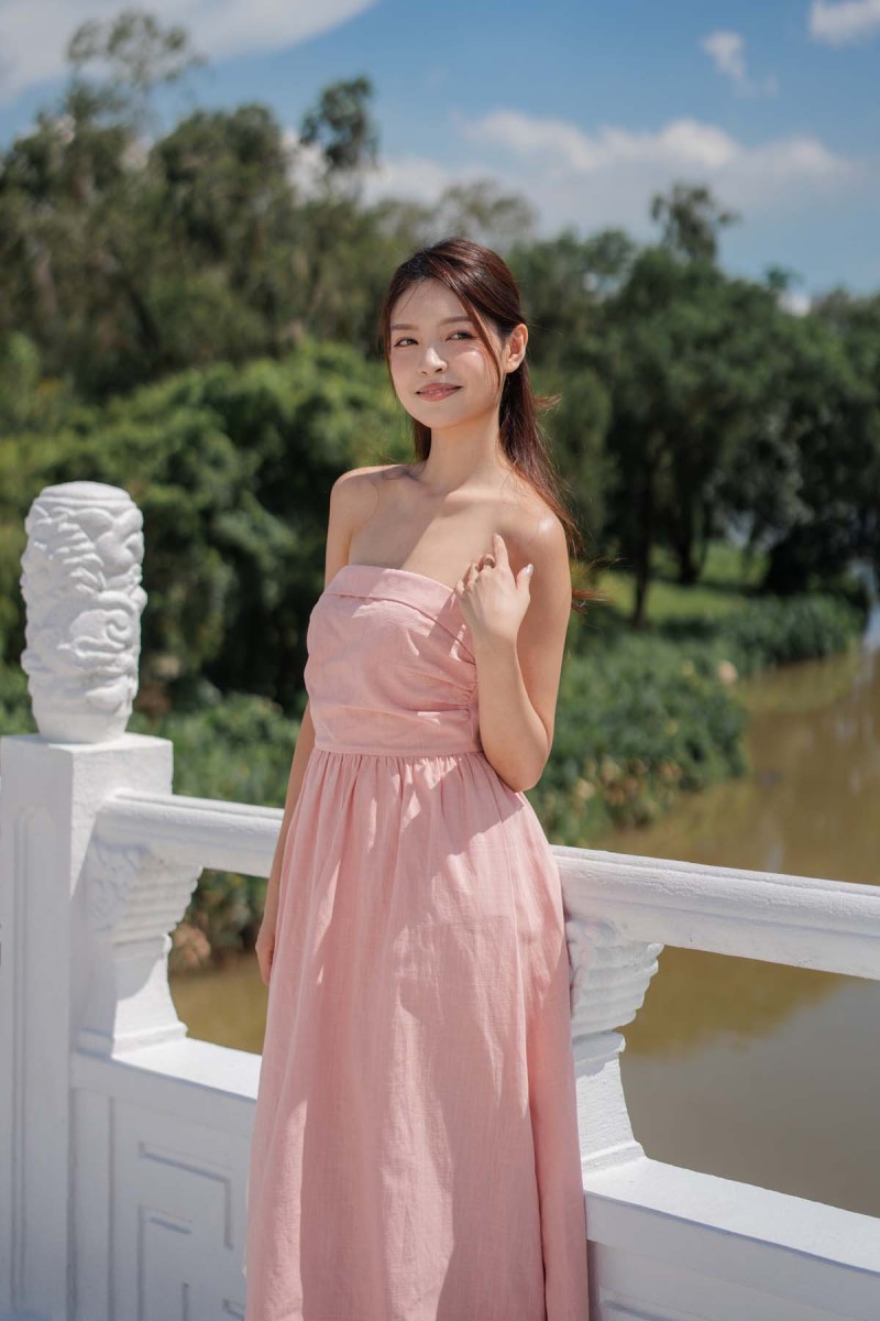 Milaya Linen Tube Dress in Rose Pink