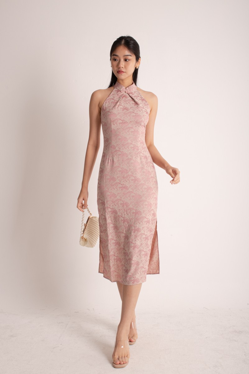 Huan Cheongsam Midi Dress in Pink