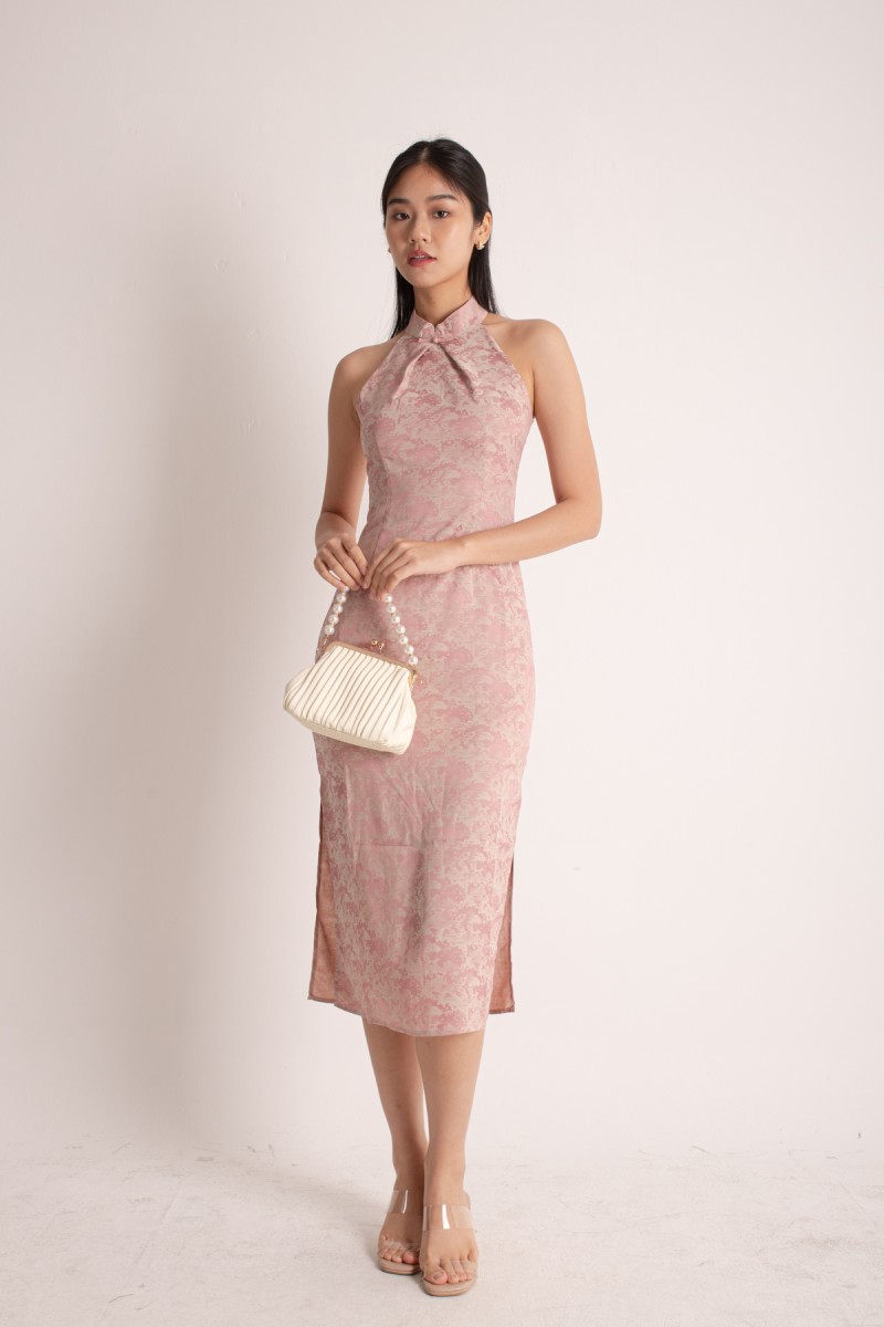 Huan Cheongsam Midi Dress in Pink