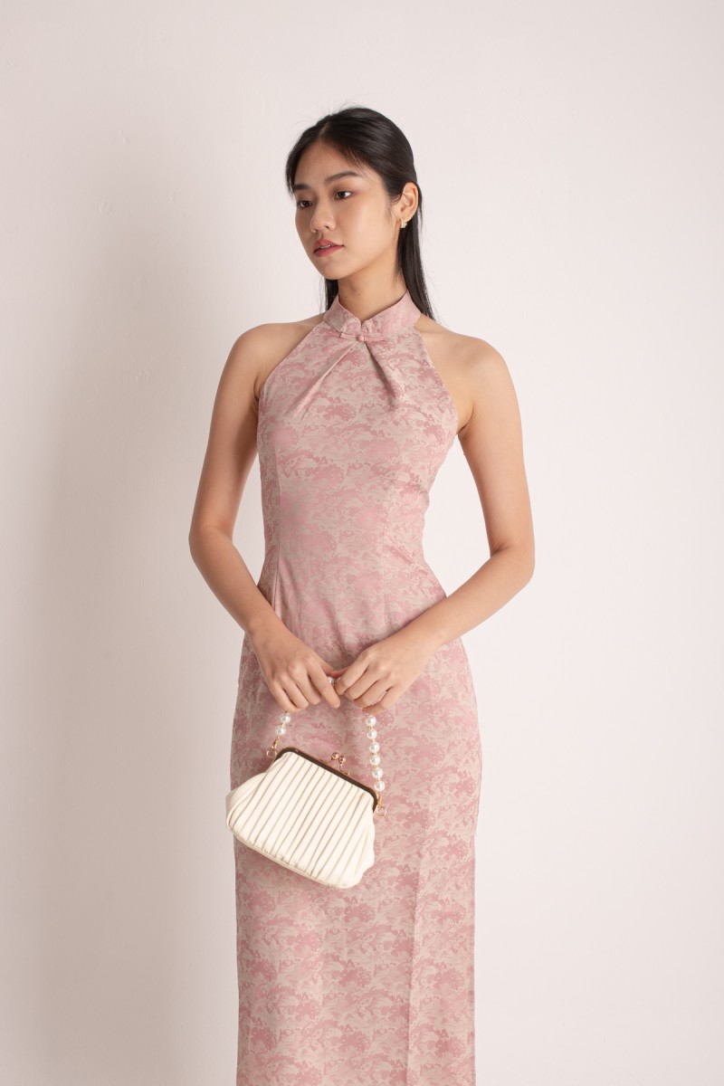 Huan Cheongsam Midi Dress in Pink