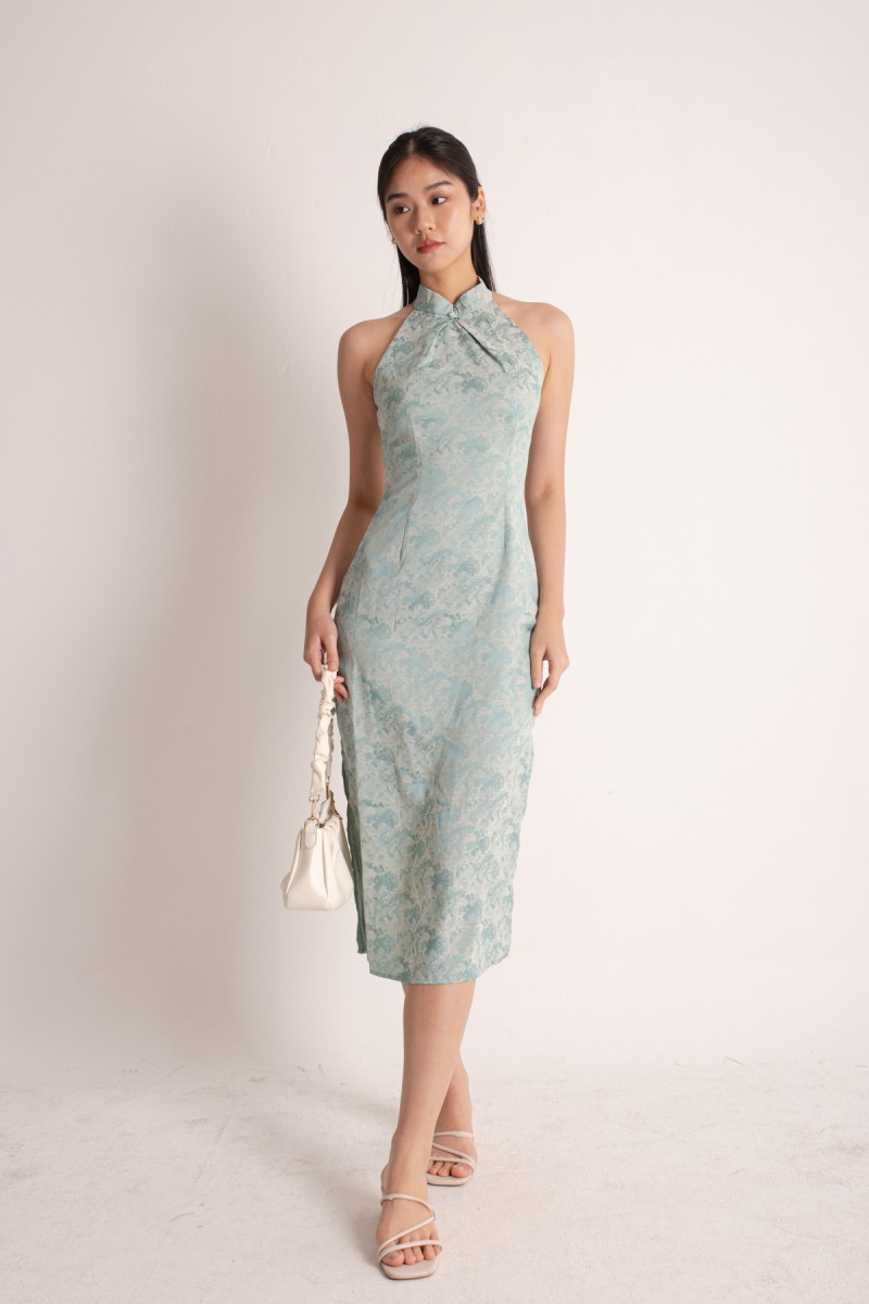 Huan Cheongsam Midi Dress in Jade