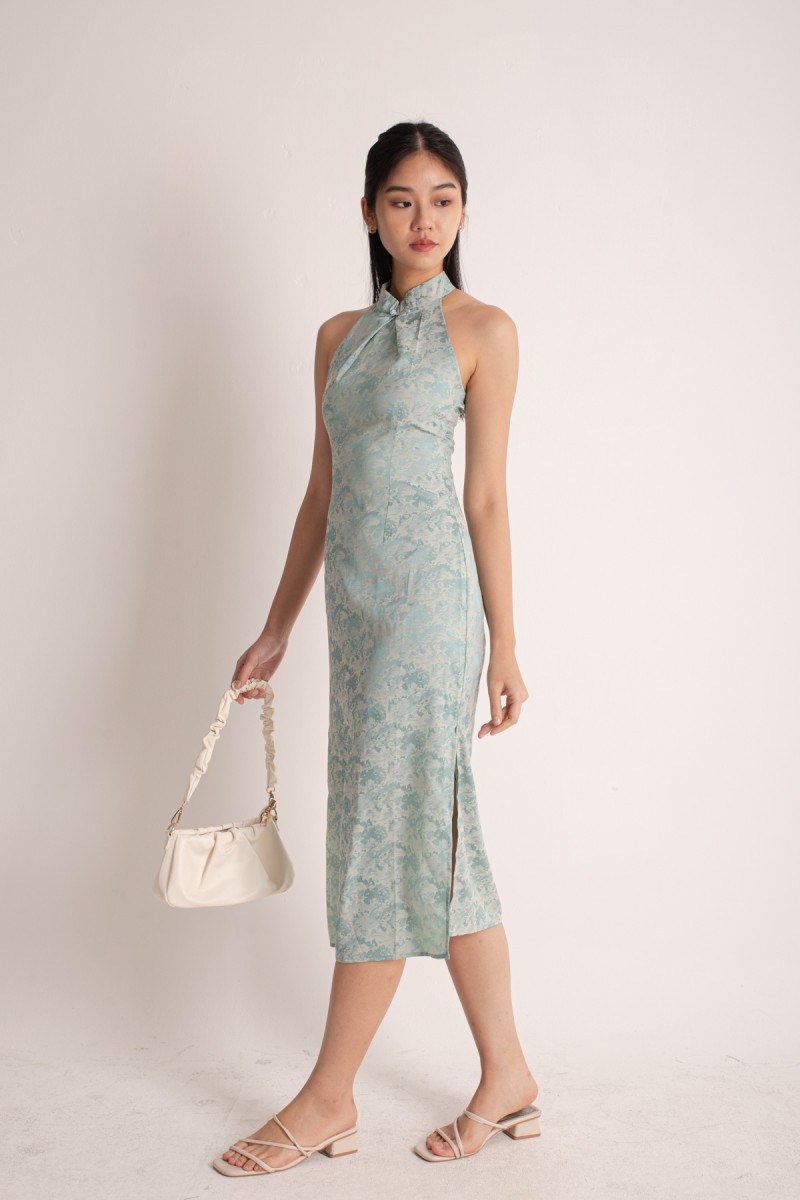 Huan Cheongsam Midi Dress in Jade