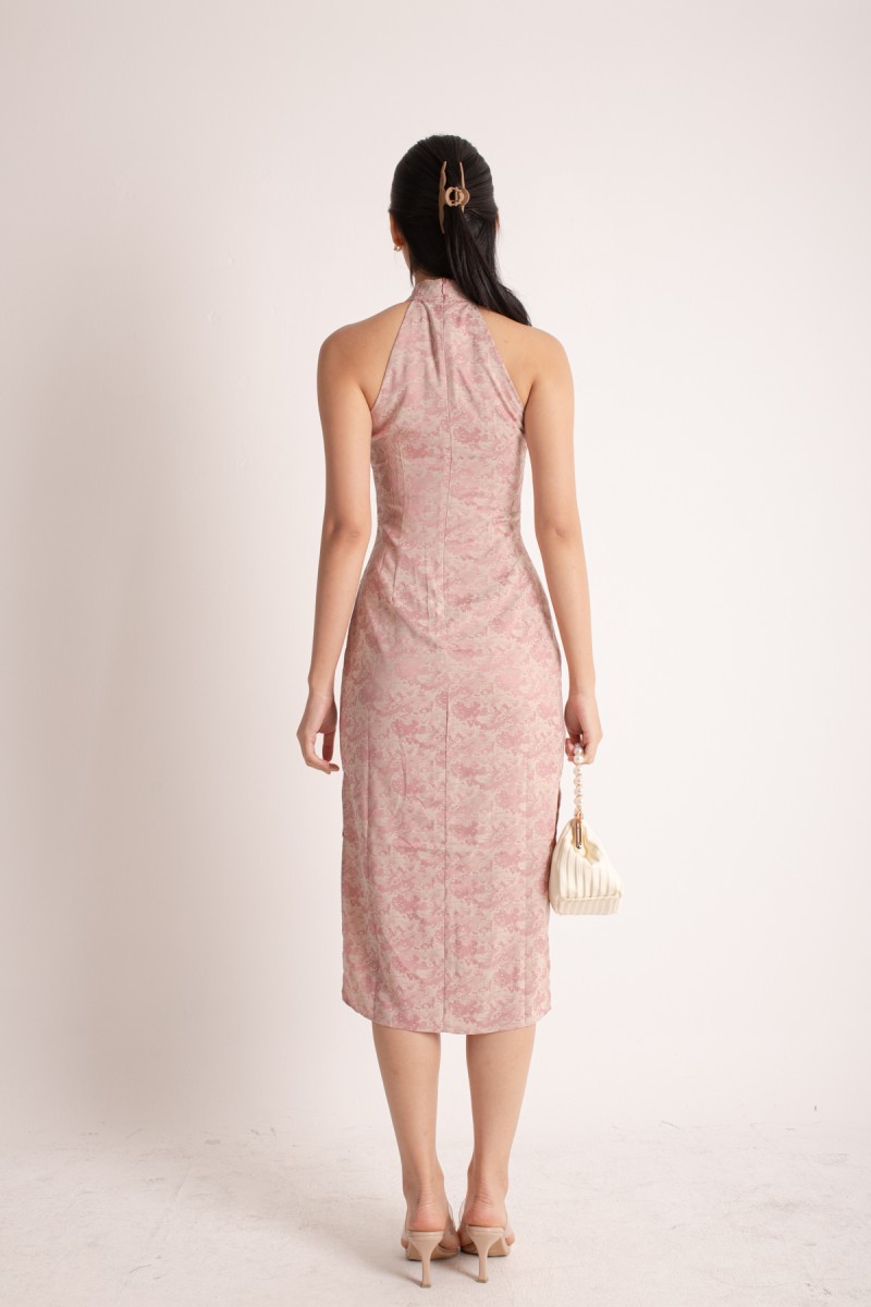 Huan Cheongsam Midi Dress in Pink