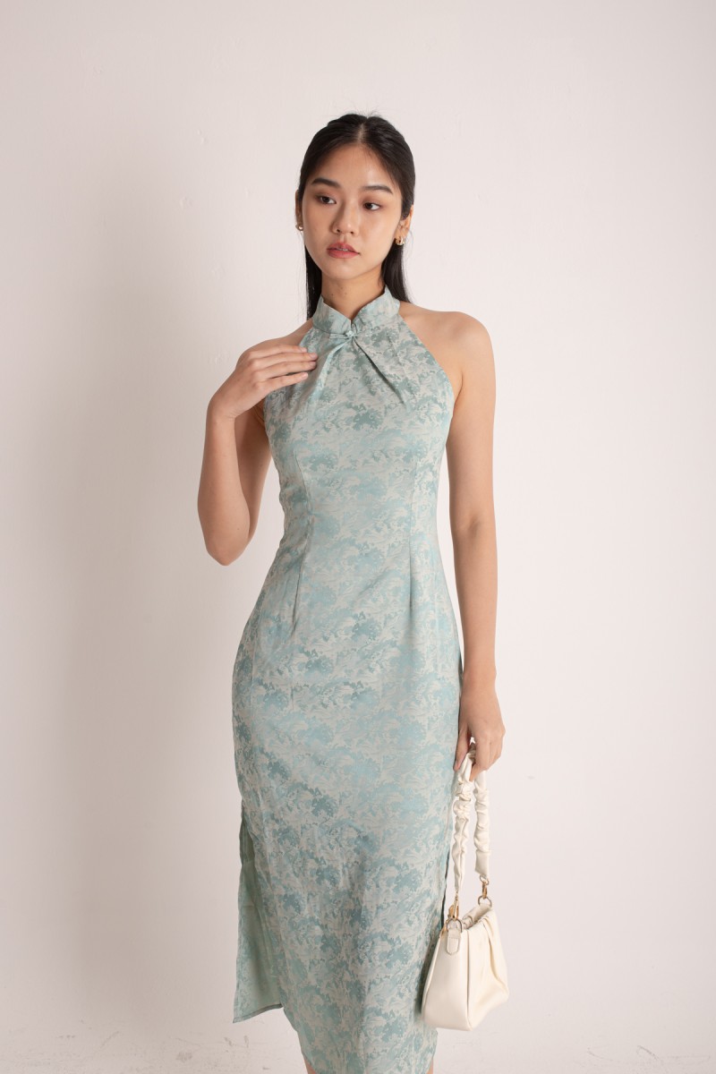 Huan Cheongsam Midi Dress in Jade