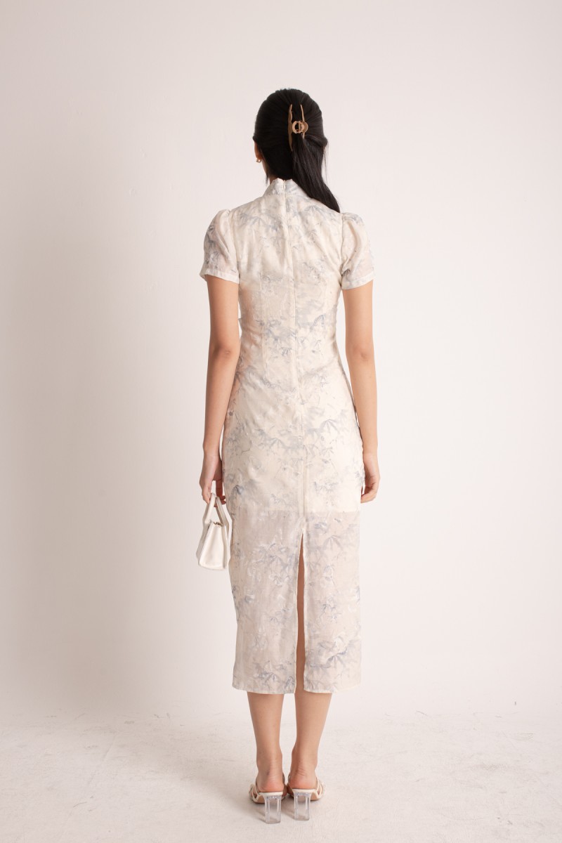 Lea Maine Cheongsam Midi Dress in Blue