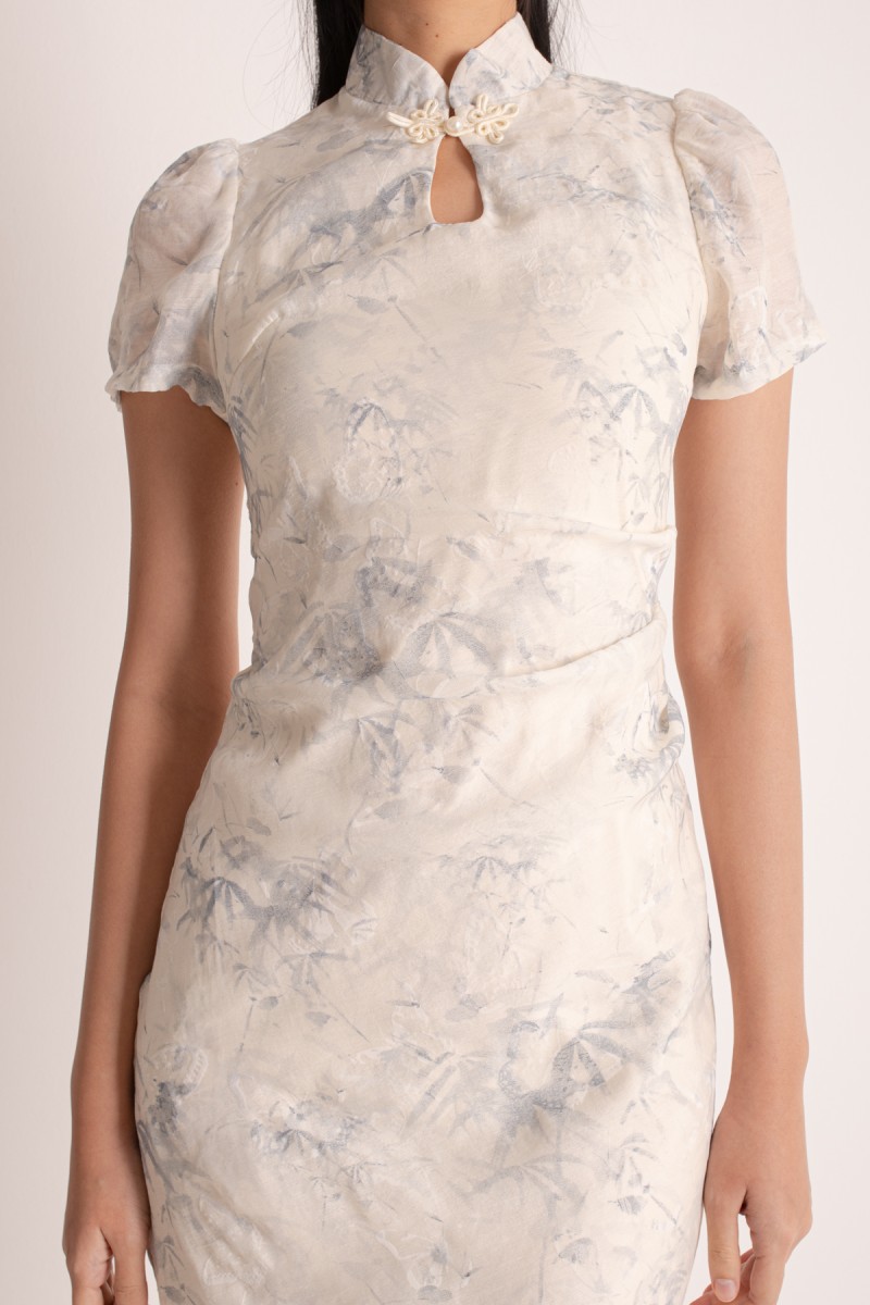 Lea Maine Cheongsam Midi Dress in Blue