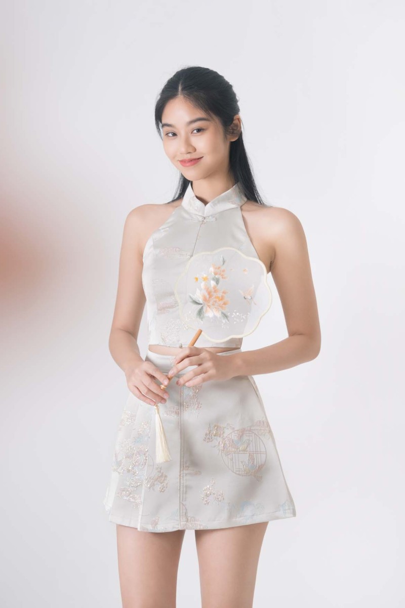 Ziyi Cheongsam Co-ord Set in Champagne