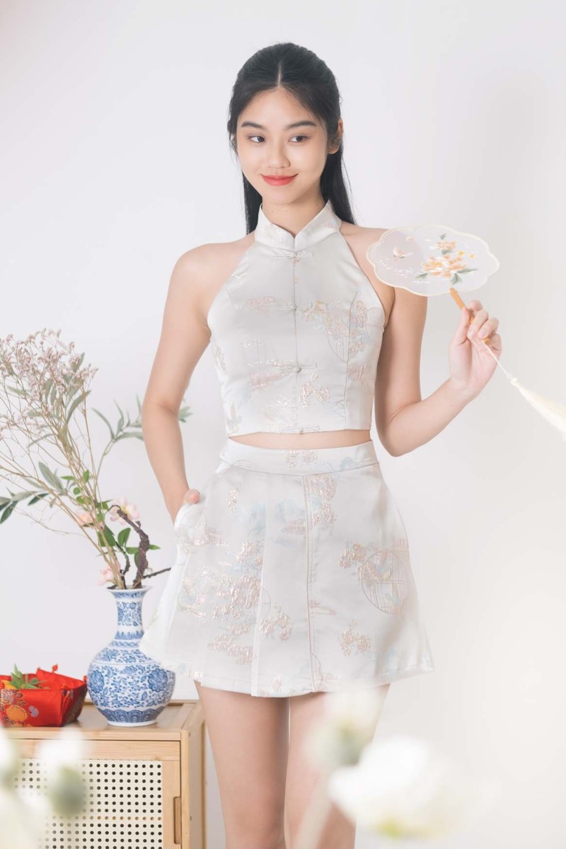 Ziyi Cheongsam Co-ord Set in Champagne