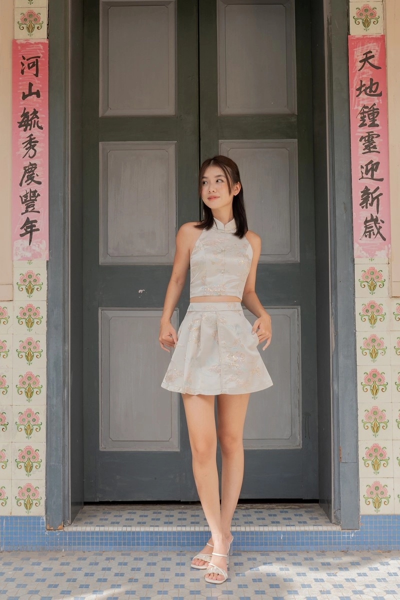 Ziyi Cheongsam Co-ord Set in Champagne