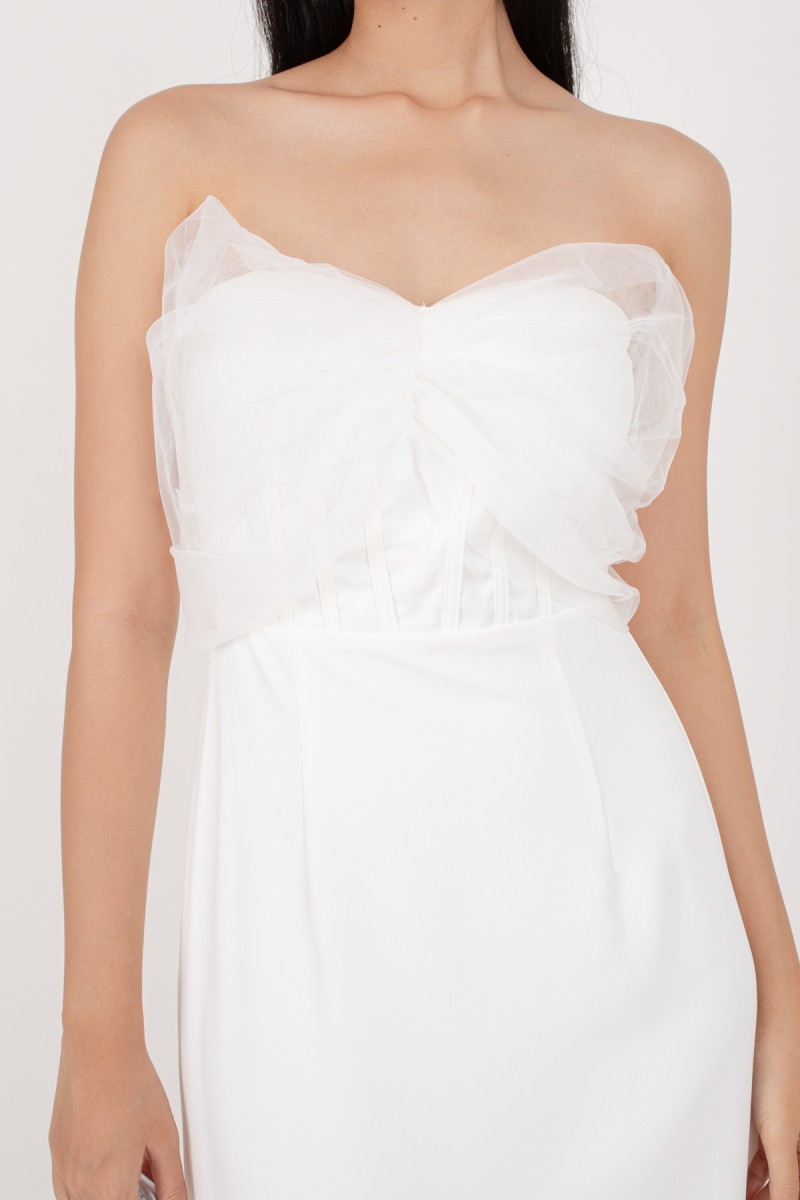 BACKORDERS: Jeomi Tulle Tube Dress in White